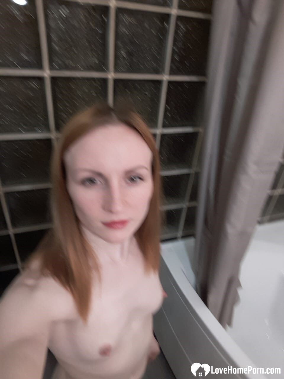 Skinny redhead girl posing in her bathroom naked #26