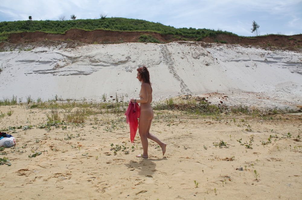 Red Shawl on White sand #43