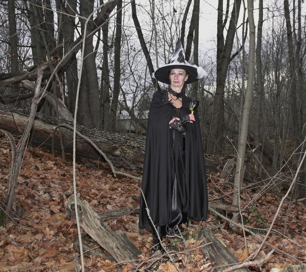 Witch with broom in forest #22