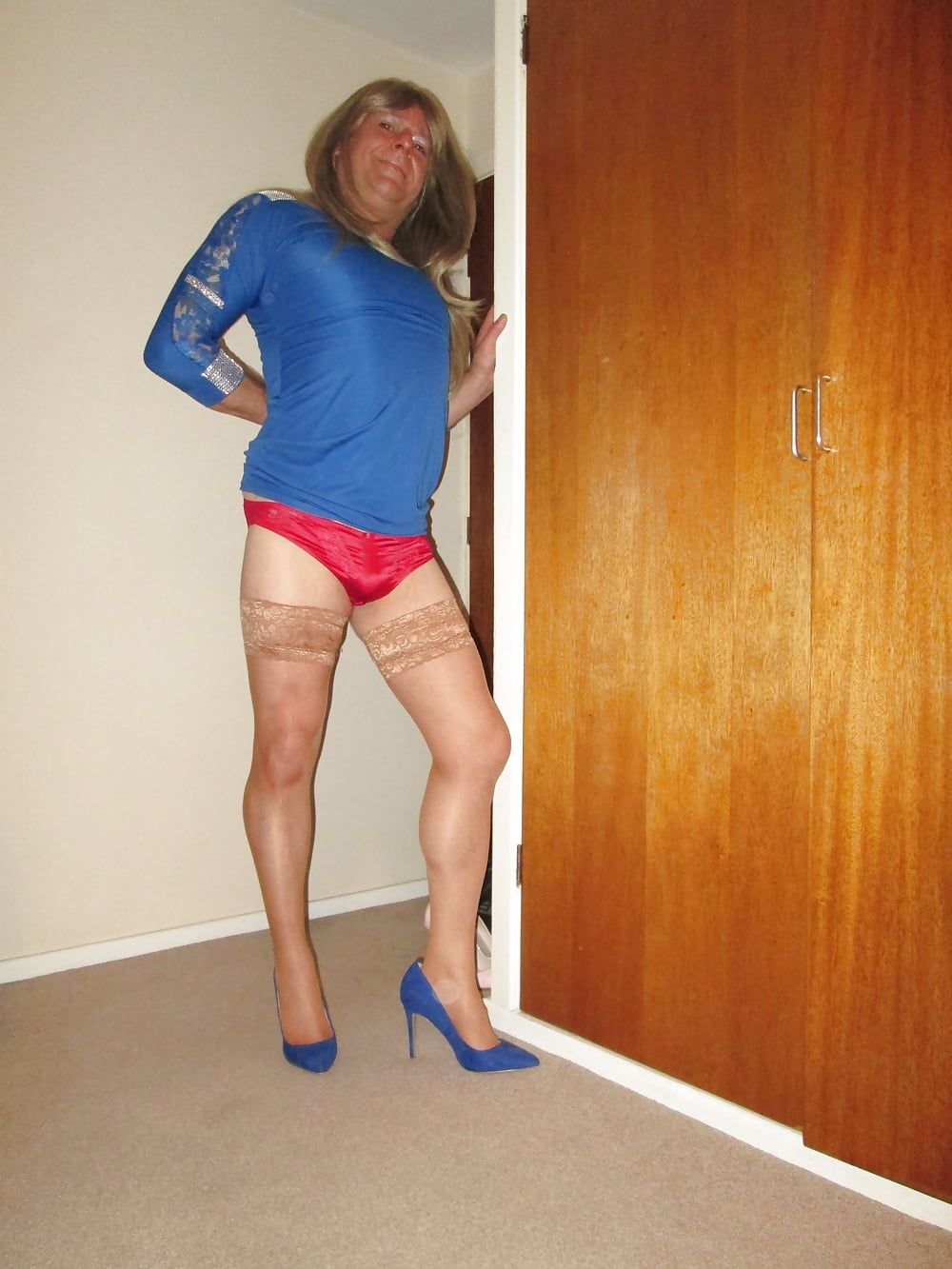 CD SISSY POSING IN MINI DRESS, HEELS, HOLD UPS AND PANTIES #6