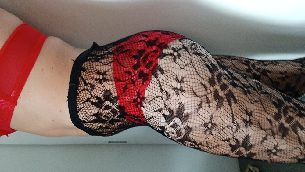 Black stoking red pantie  #32