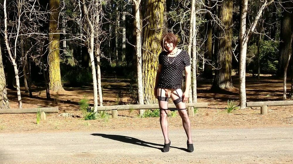 Crossdress Road Trip Black Pokadot dress #15