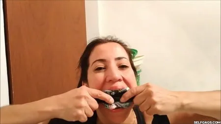 self gagged latina mom with a mouthful of socks selfgags         