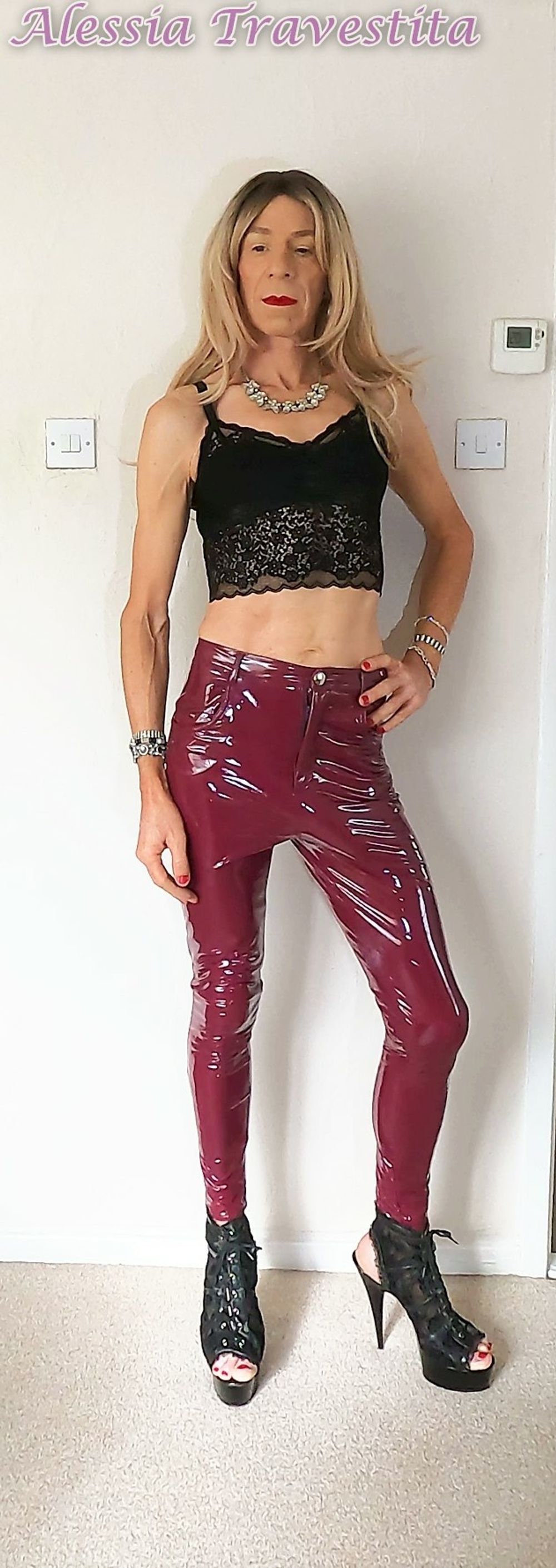 76 Alessia Travestita in Burgundy PVC Jeans #60