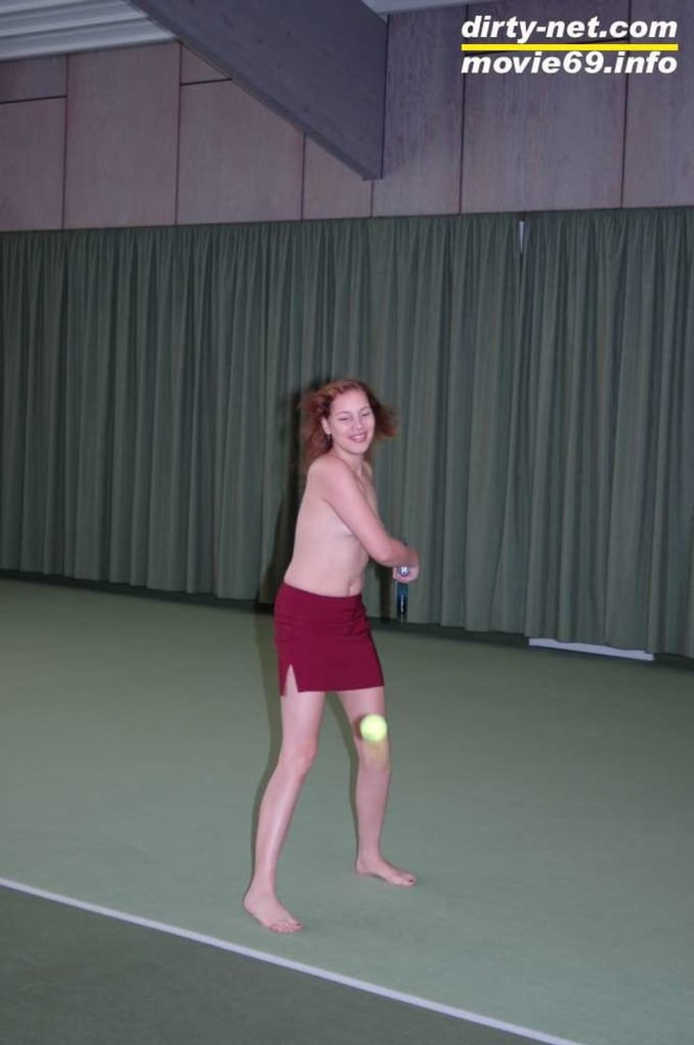 Nathalie plays naked tennis in a tennis hall #9