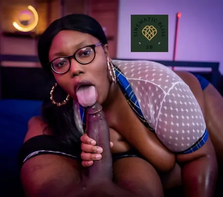 nerdy bbw wraps her long tongue on his bbc         