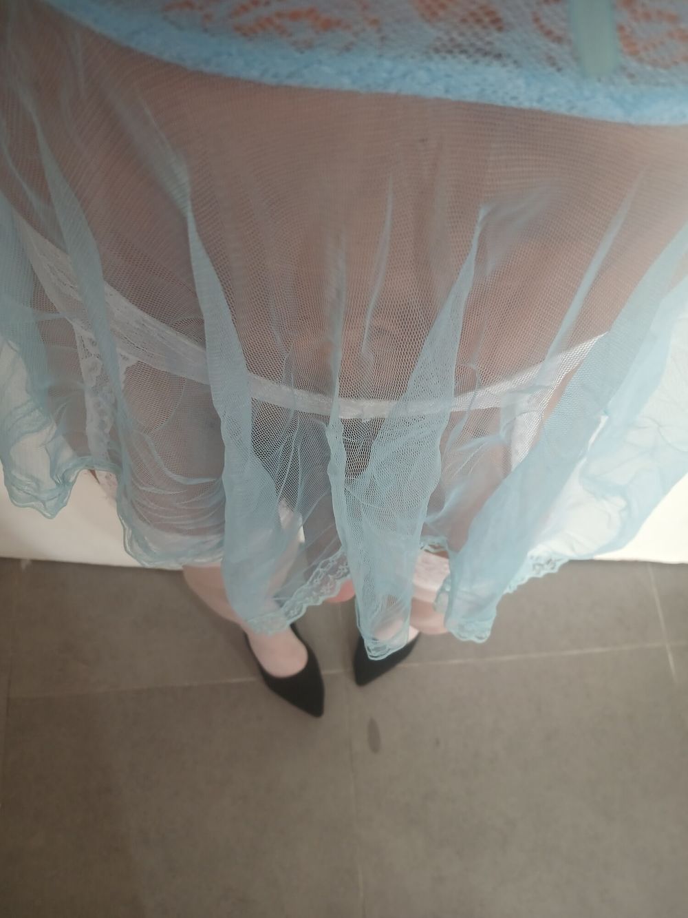 Transparent blue Nightie &amp; white stoking  #14