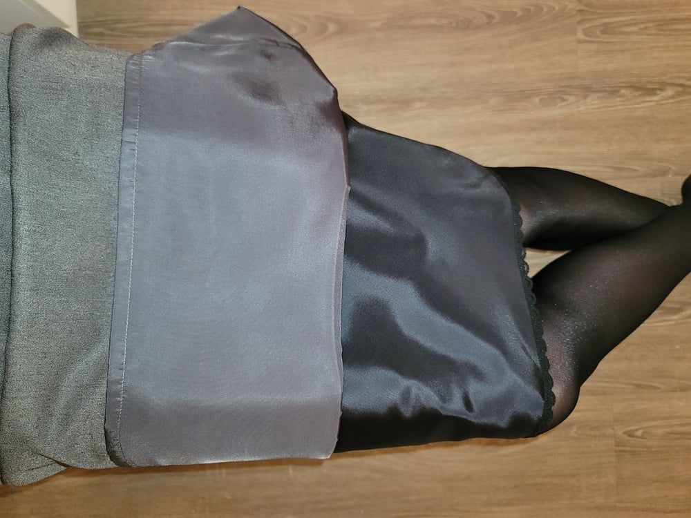 Grey Pencil Skirt with black silky half slip #30