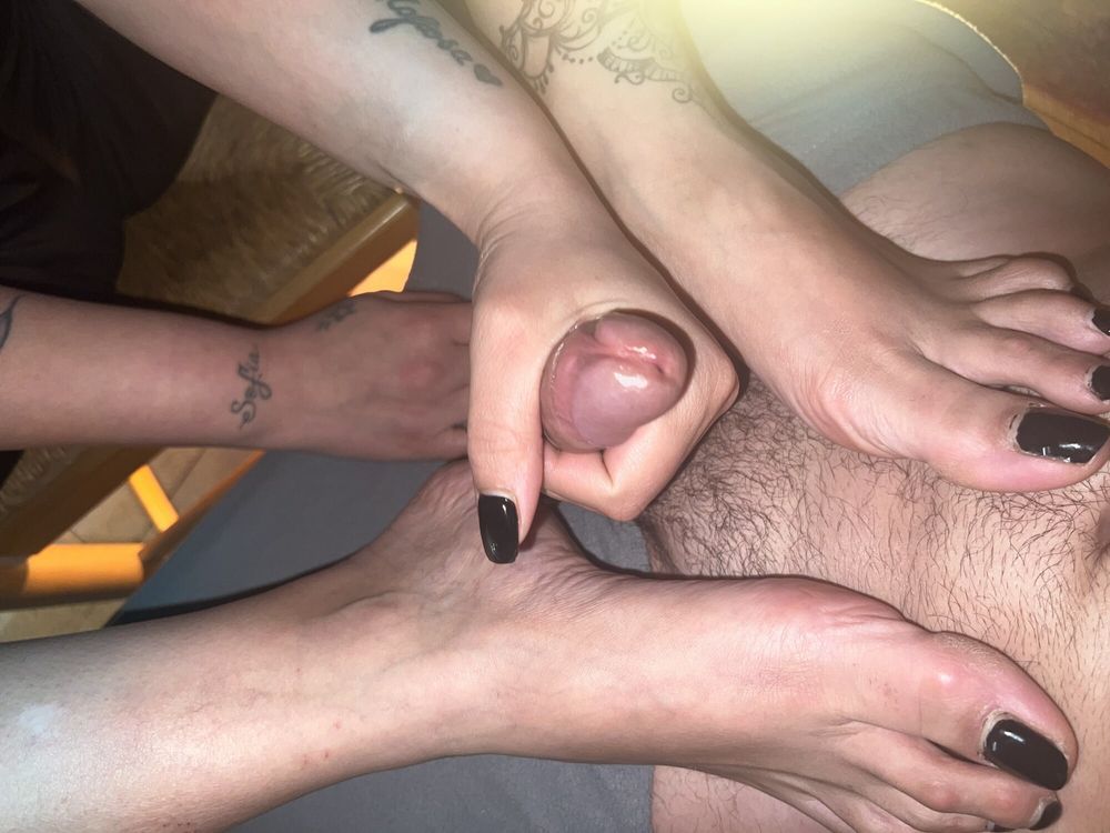 Wife footjob black nails #10