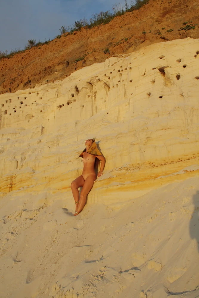 Posing Naked on White Sand in Sunset Time #3