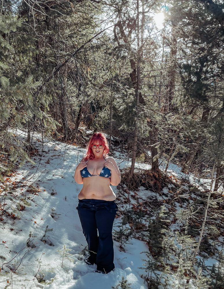 Deeper in the woods Naked and bent over in the snow #9