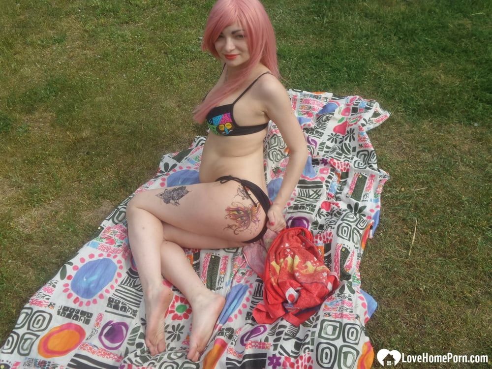 Pink-haired beauty plays with her love tunnel #13