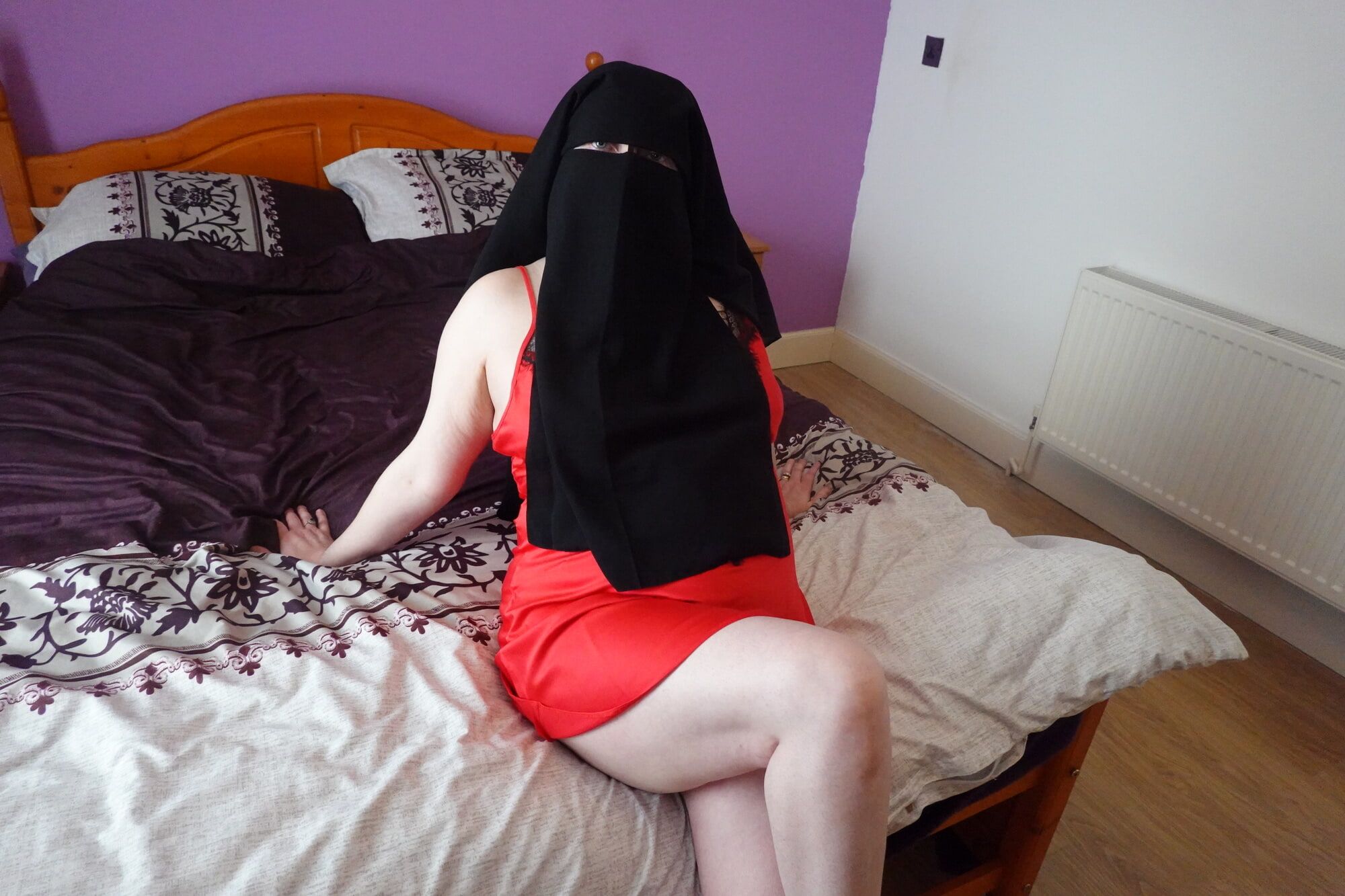 Wife in Niqab and silk nighty #6