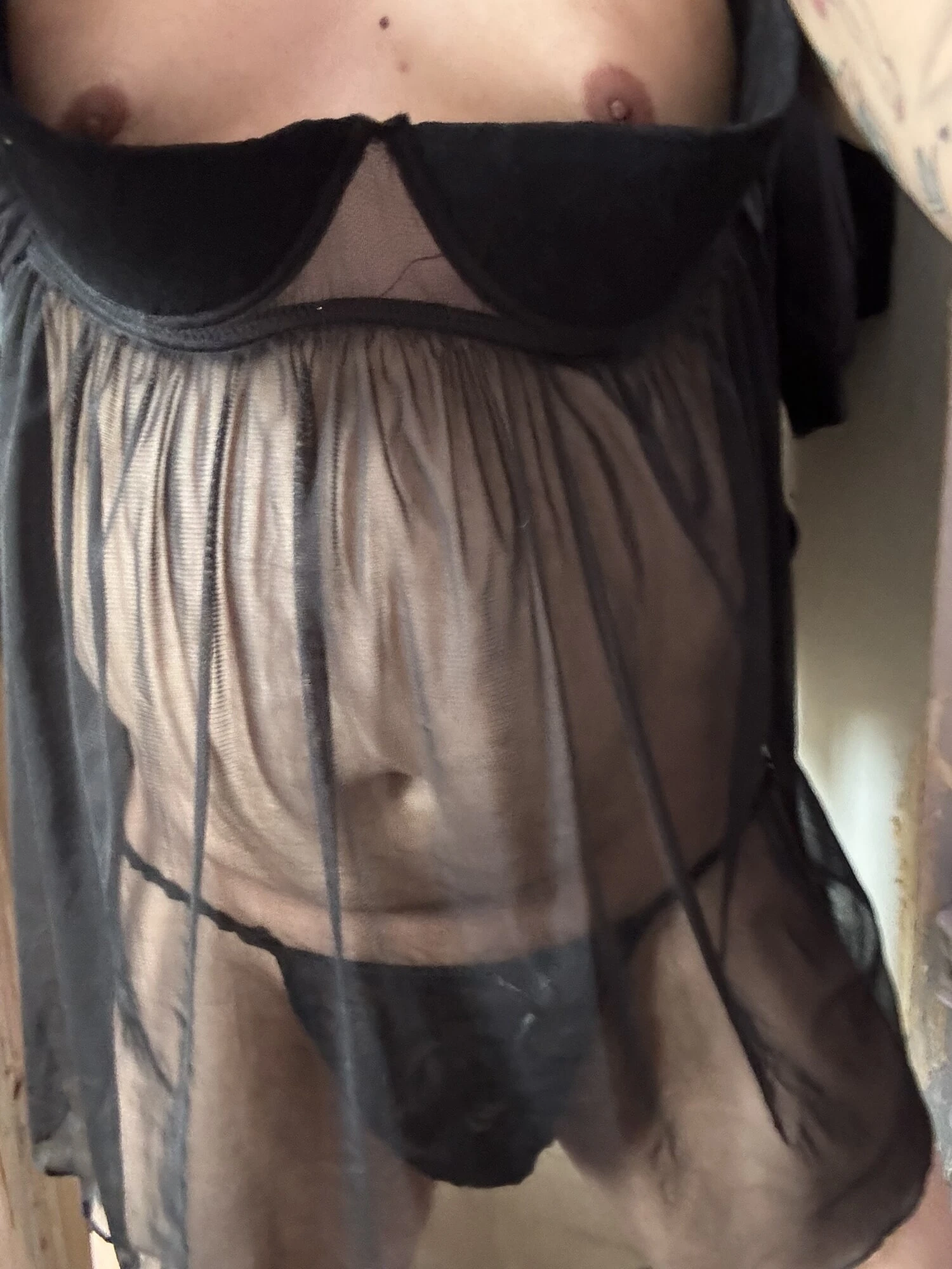 Trying tiny cock in lingerie