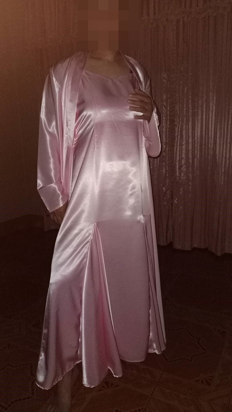 pink satin nightgown long #4