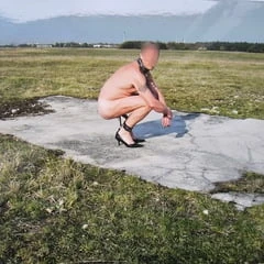 Sissy male Sub in open Land, pervert Slave with Erection