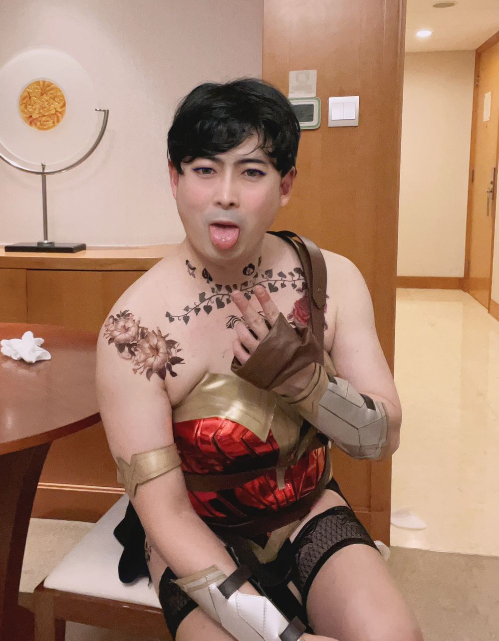 Asian sissy slut in wonder woman custome with tattoo #3