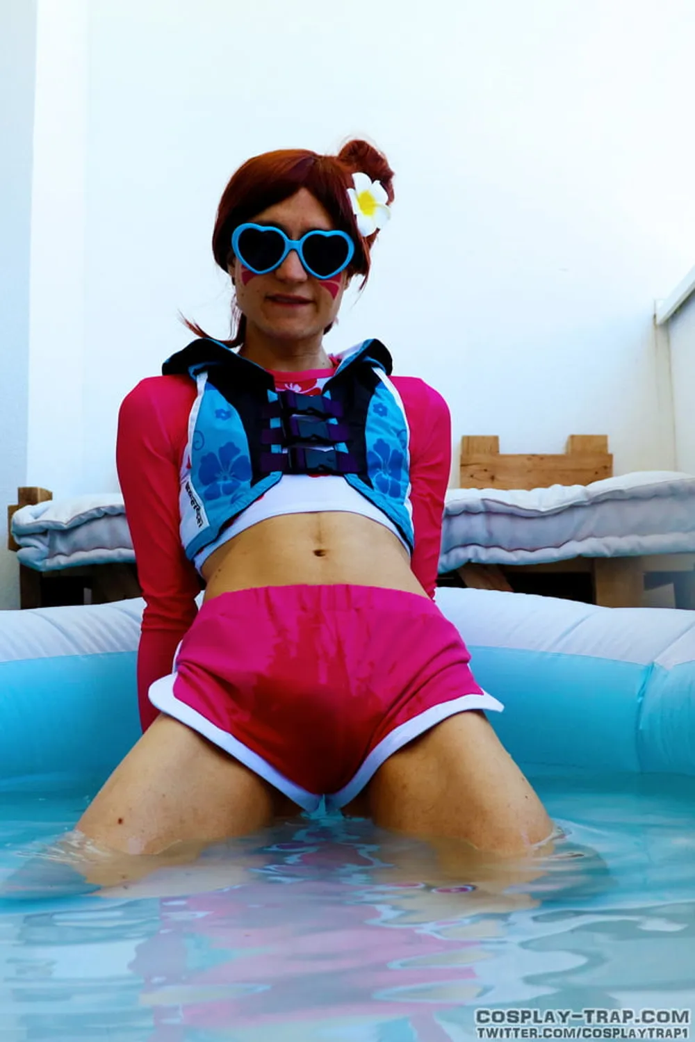  crossdress cosplay D.va teasing in the pool