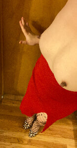 Red Dress And Fishnet Stockings #4