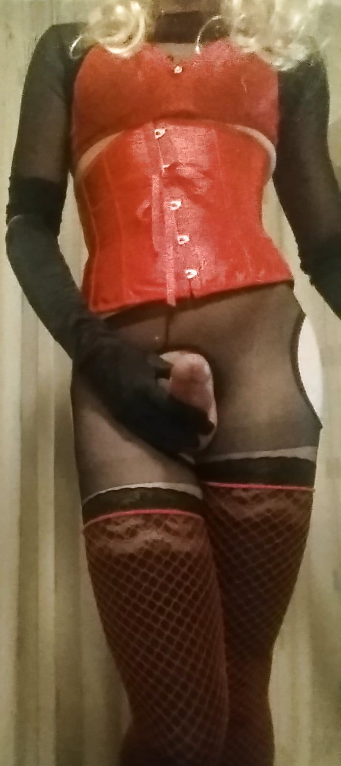Red and Black lingerie and my hard cock #18