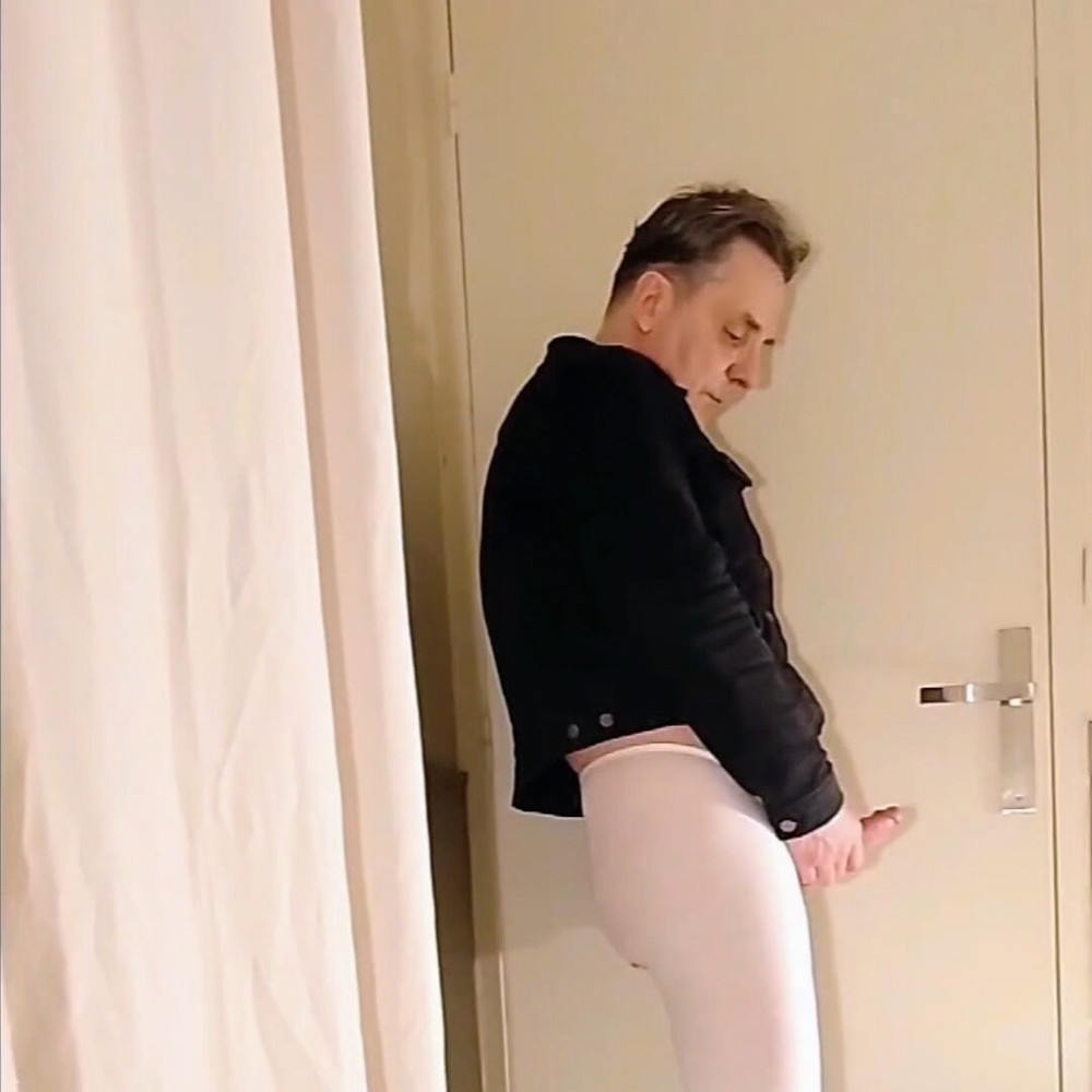 Cock stroking and handjob in white open pantyhose #32