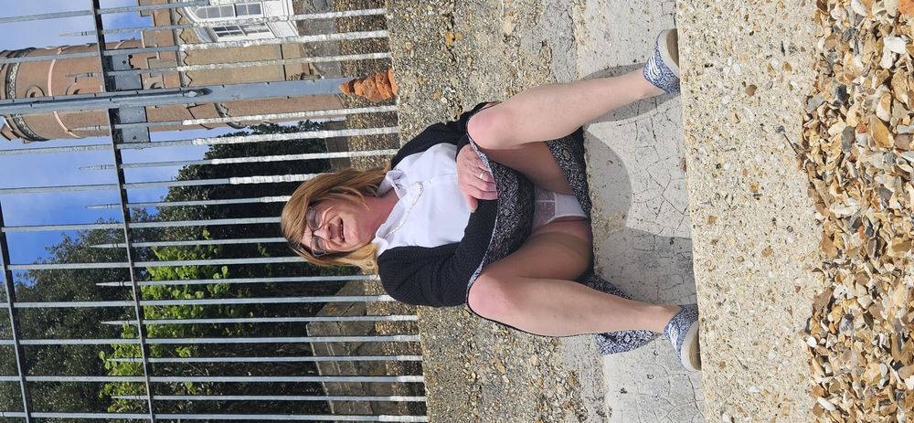 Kathy flashing her panties in public