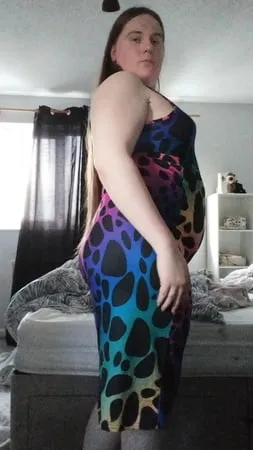 trans pawg in rainbow leopard dress         