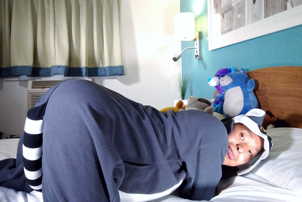 Hot asian boy wearing furry onesies and shiny undies #21
