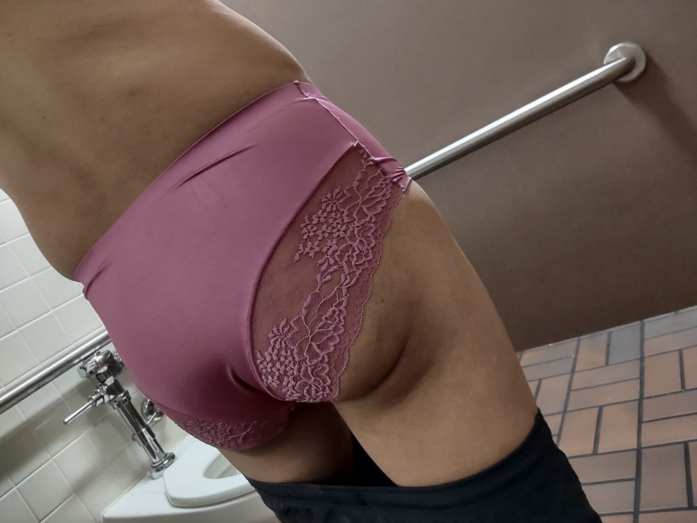 Sissy Asian gay wearing pink satin lace panties  #9