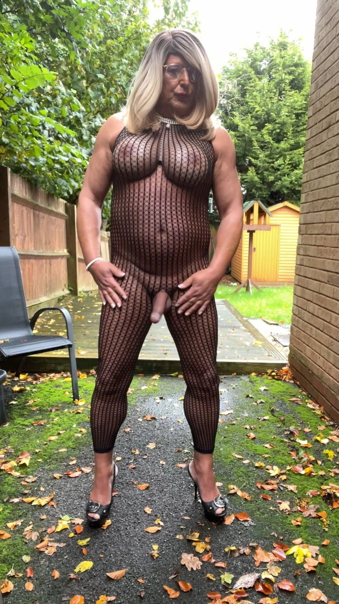 Crossdresser kellycd2022 in black fishnet catsuit and heels  #15