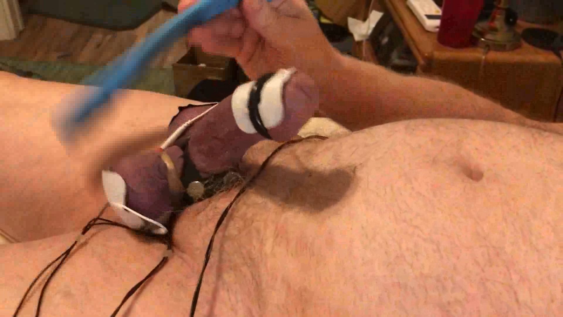 Cock twitches with estim pulse and precum flows as I slap an #31