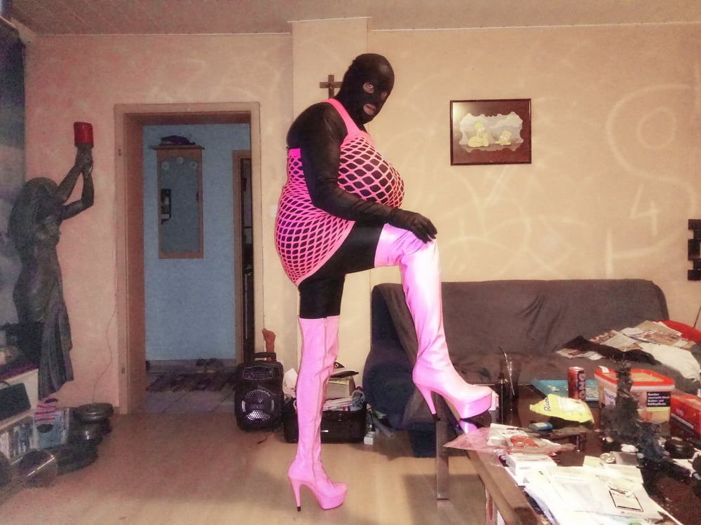 Overknee Boots Pink Latex Stiefel Fetish High Heels Tits Hot #7