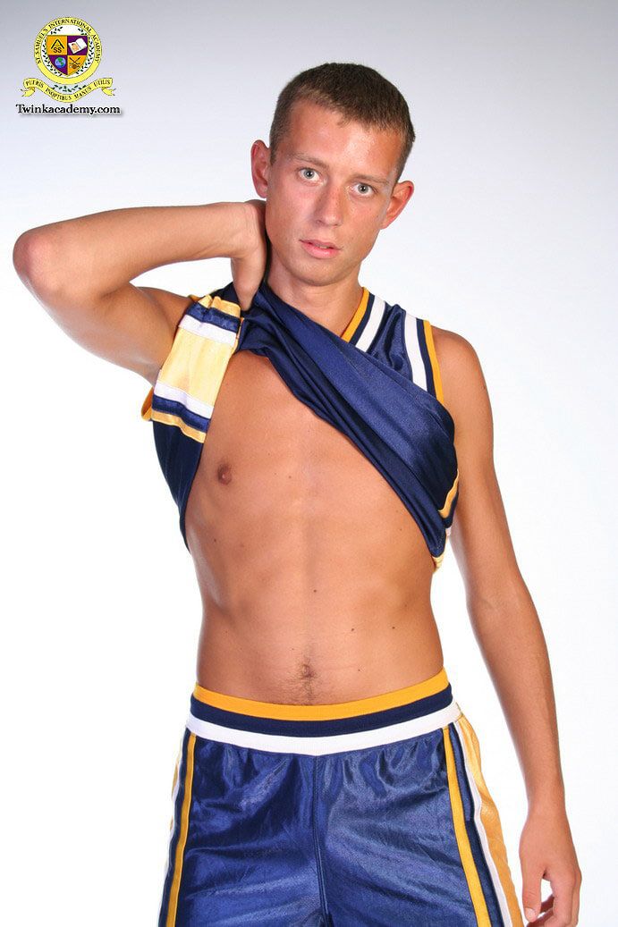 Thin smooth Latvian twink poses in his Basketball uniform #2