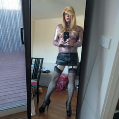 Rose latex top , long blonde full body shots