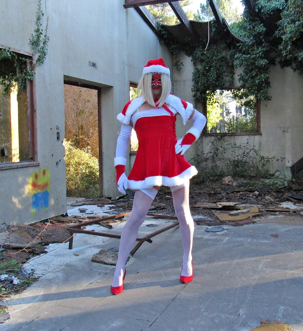 Sexy Milf in Santa Claus costume and stockings and high heel #6