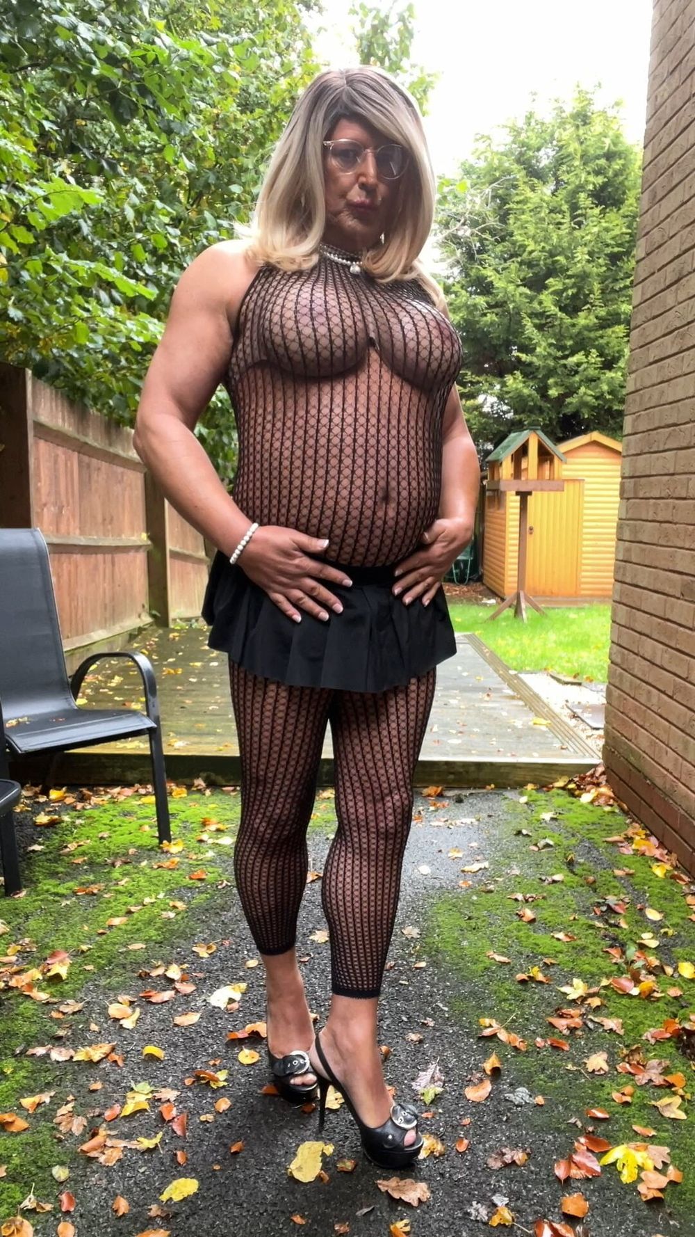 Crossdresser kellycd2022 in black fishnet catsuit and heels  #21