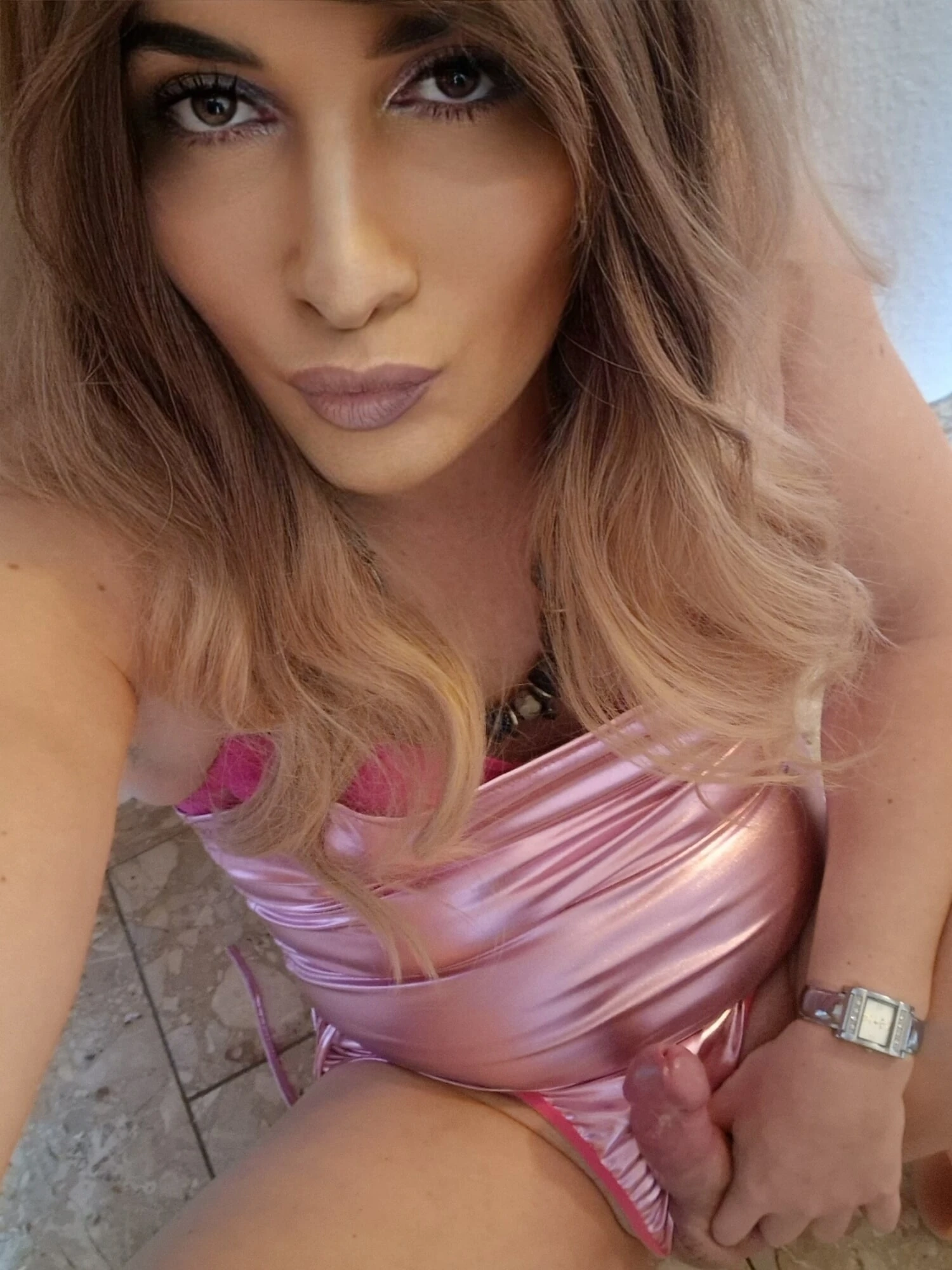 Pretty redhead in a pink dress #31