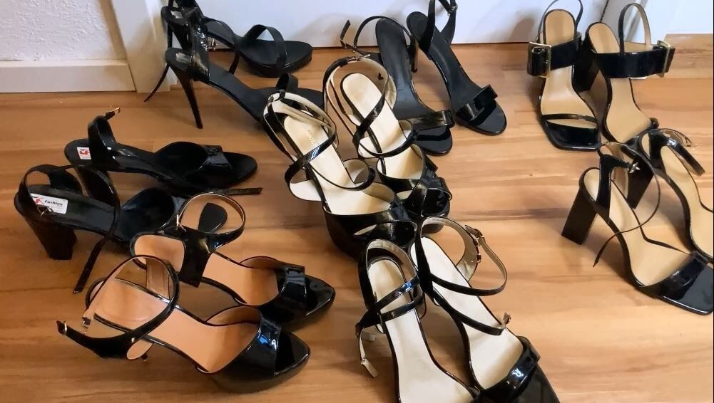 Eight Pairs of Black Heel Sandals #29