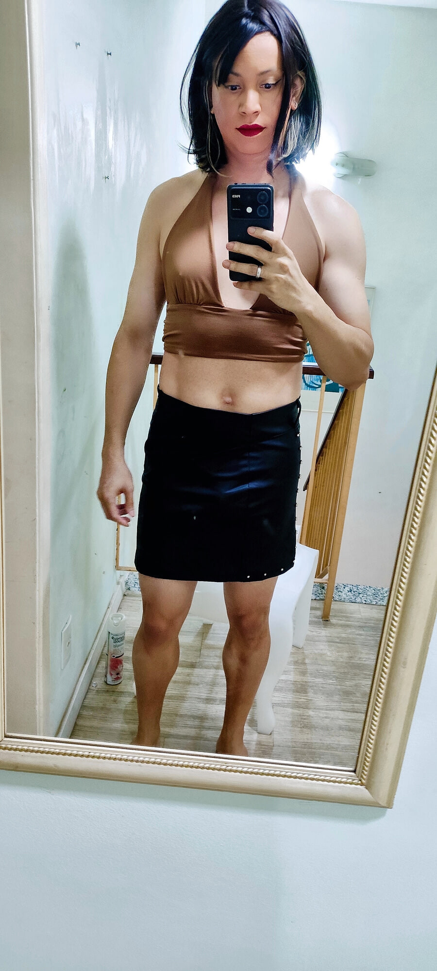 Crossdresser in brown top #18