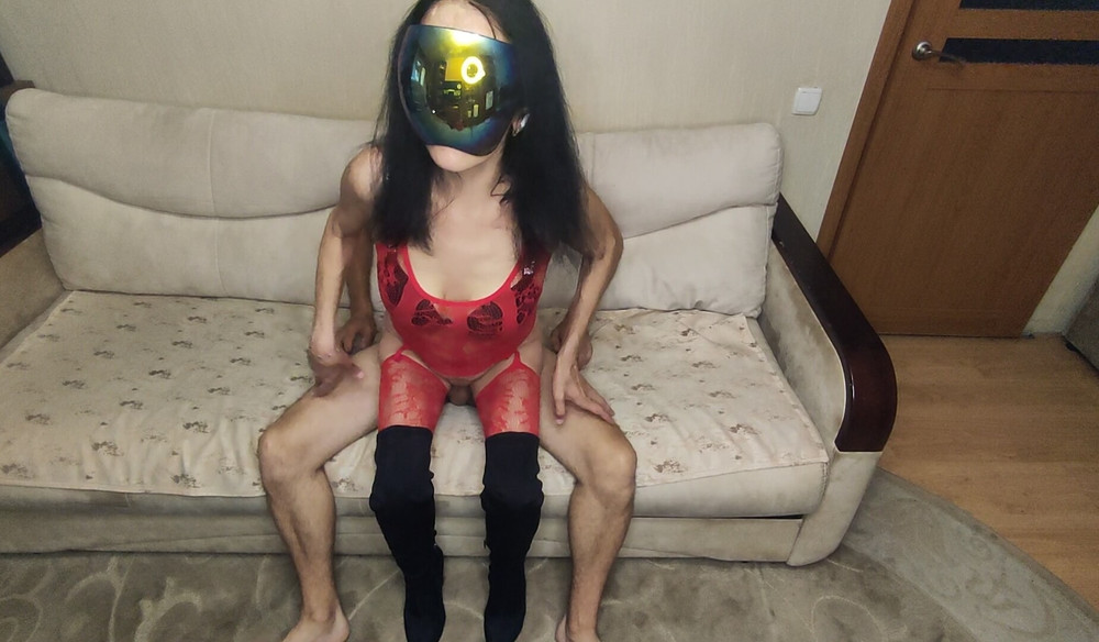 Cheating wife in red erotic lingerie and sexy boots #10