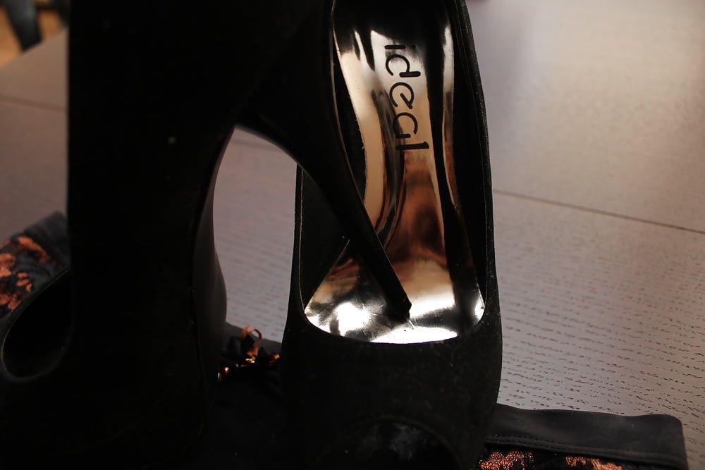 All black:heels, panties, suspenders, stockings, dress, cum #26