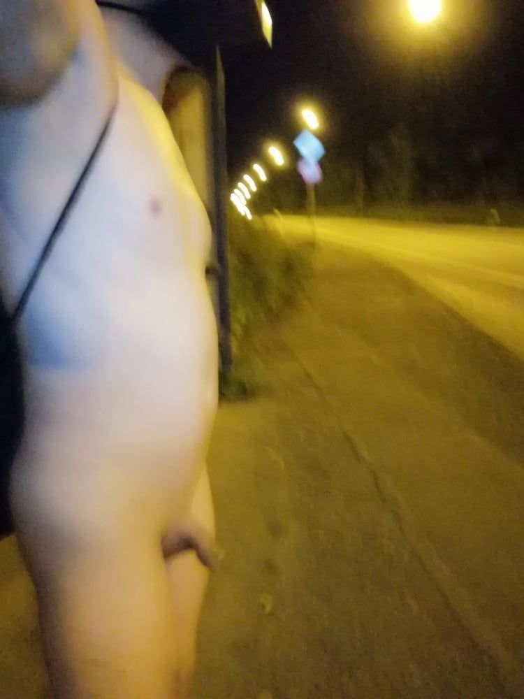 Naked at the bus stop at night #2