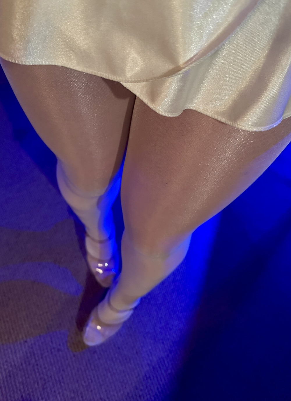 My Legs In Shiny White Pantyhose Layers And High Heels #12