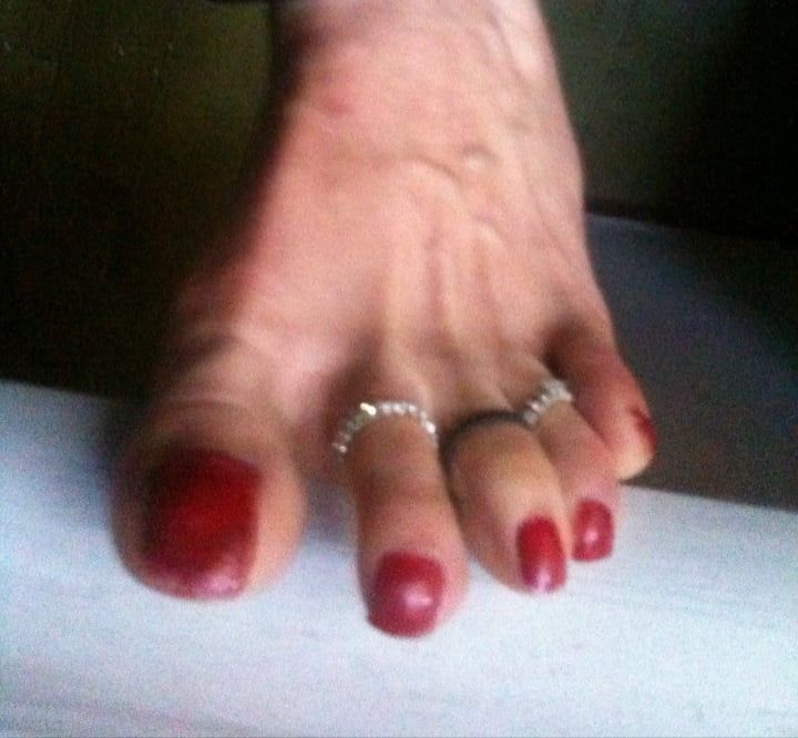 red toenails mix (older, dirty, toe ring, sandals mixed). #46