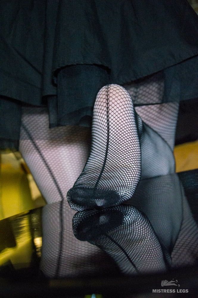 High Heels And White Pantyhose With Black Fishnets #6