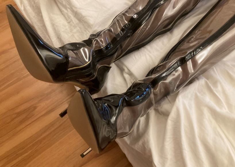 Clear PVC Plastic Boots and Nylons 3 #5
