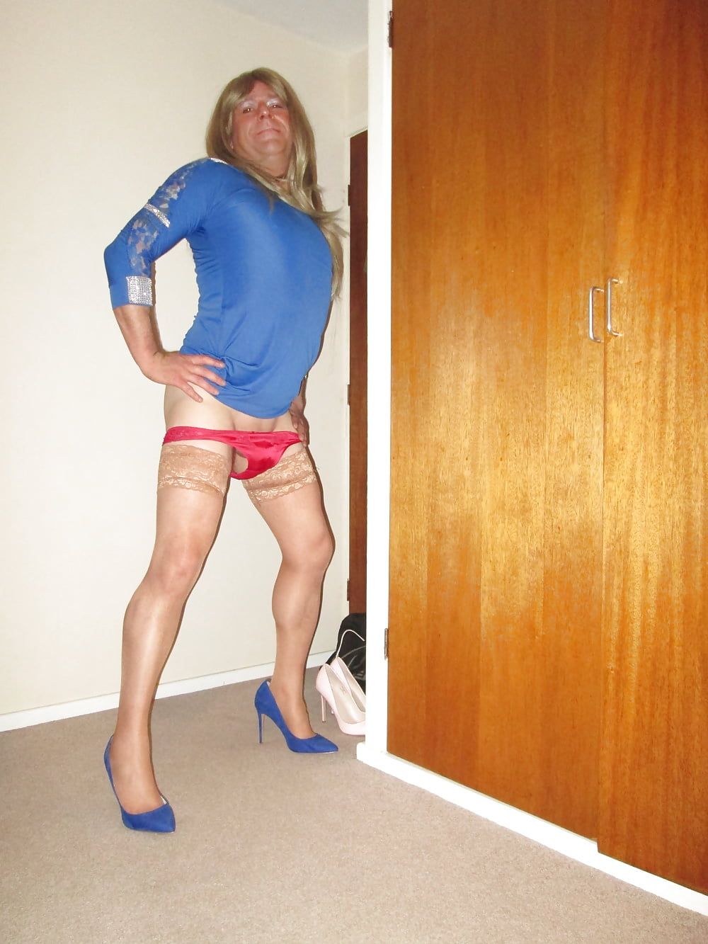 CD SISSY POSING IN MINI DRESS, HEELS, HOLD UPS AND PANTIES #2