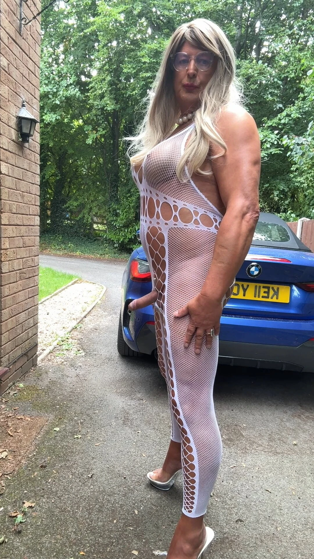 Sexy Crossdresser kellycd2022 in white fishnet catsuit  #5