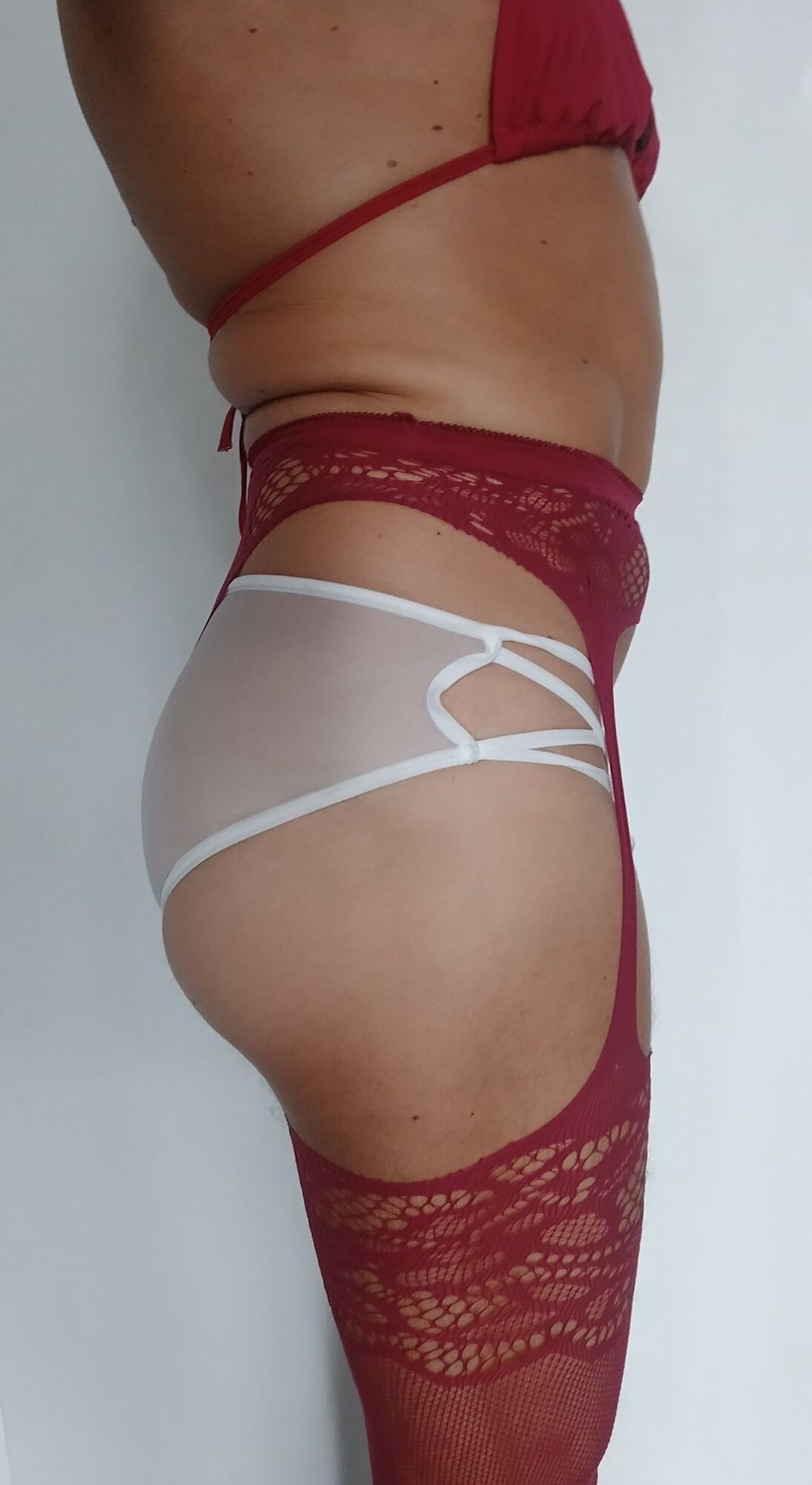 Red fishnet white transparent pantie &amp; black skirt  #31