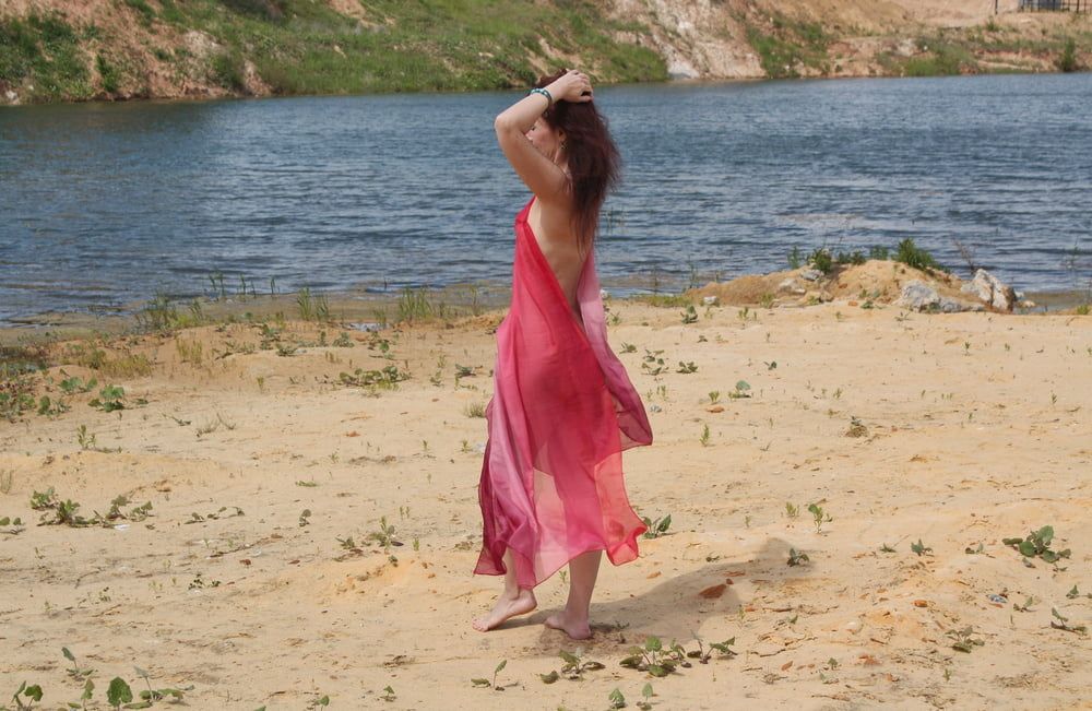 Red Shawl on White sand #13